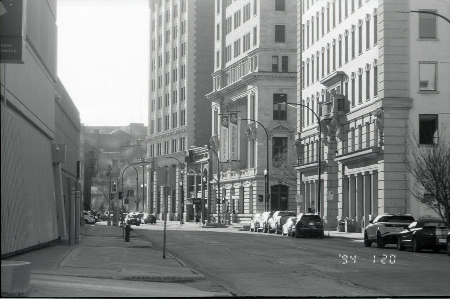 Rorie St, downtown, black and white 35mm film.